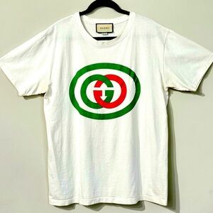 Gucci T shirt Authentic Classic GG Oval Logo Off White Short Sleeve Size L Used!